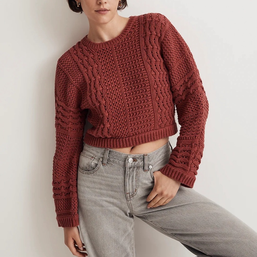 Madewell Crochet Knit Cropped Sweater - Antique Rose, size XXS